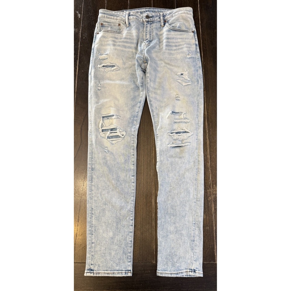 American Eagle AirFlex Temp Tech Athletic Skinny Jean Men 32x34 Light Wash Denim